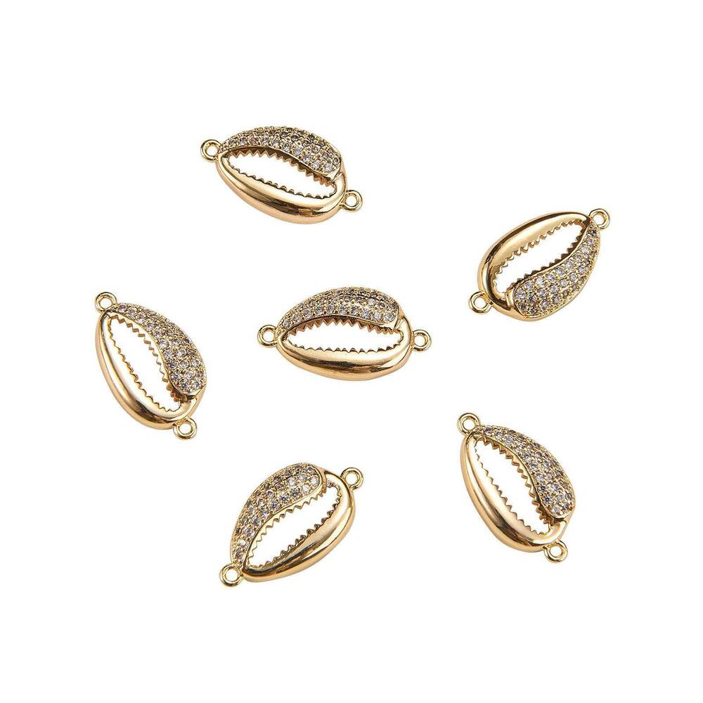 6589 30Pcs Brass Micro Pave Cubic Zirconia Charms Small Link Seashore